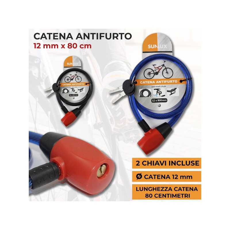 CATENA ANTIFURTO C/ CHIAVI 12MM*80CM /PZ