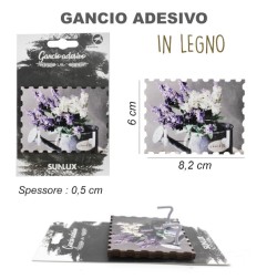 GANCIO ADESIVO IN LEGNO RETTANGOLARE 8,2X6 CM