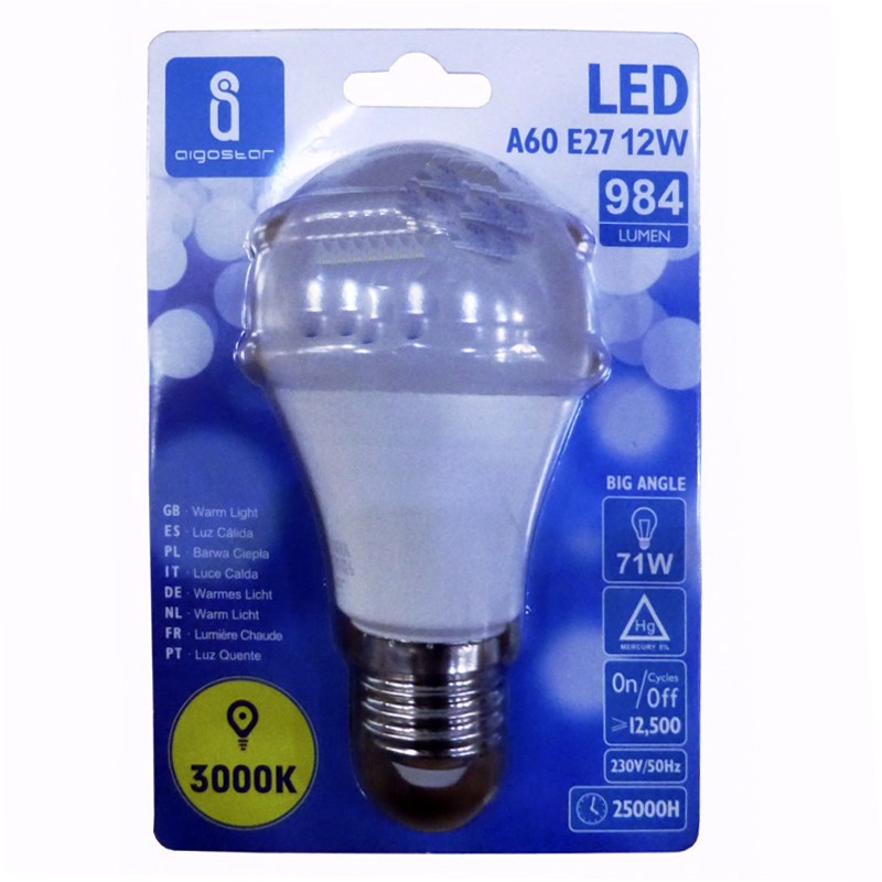 LAMPADINA LED SFERA A60 E27 12W 3000K LUCE CALDA