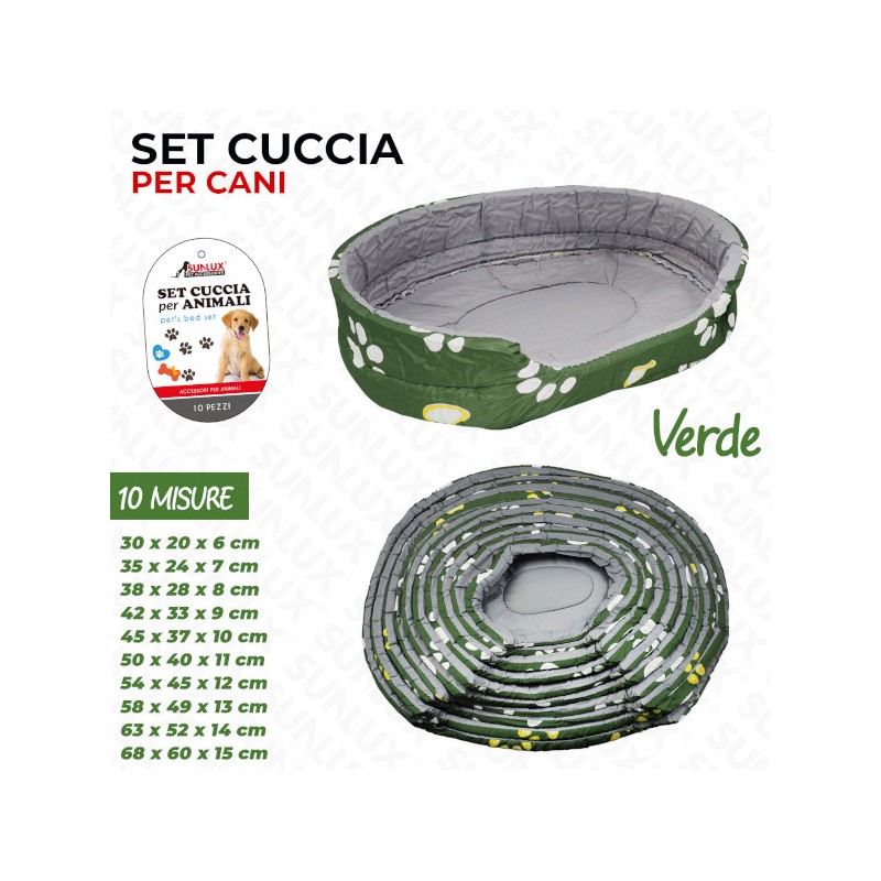 SET CUCCIA PER CANI VERDE MIS. ASS. 10PC