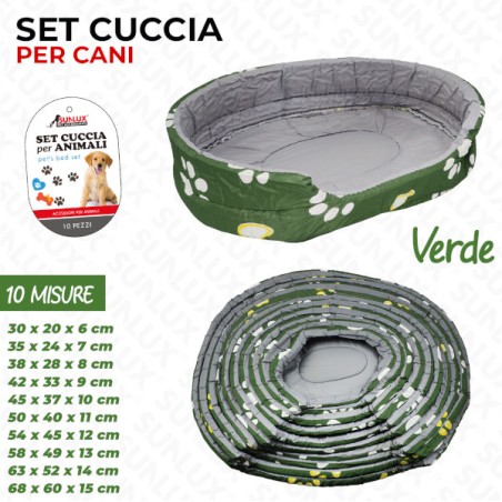 SET CUCCIA PER CANI VERDE MIS. ASS. 10PC