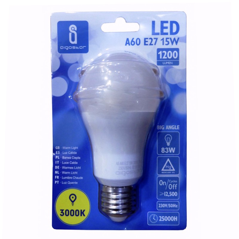 LAMPADINA LED SFERA A60 E27 15W 3000K LUCE CALDA