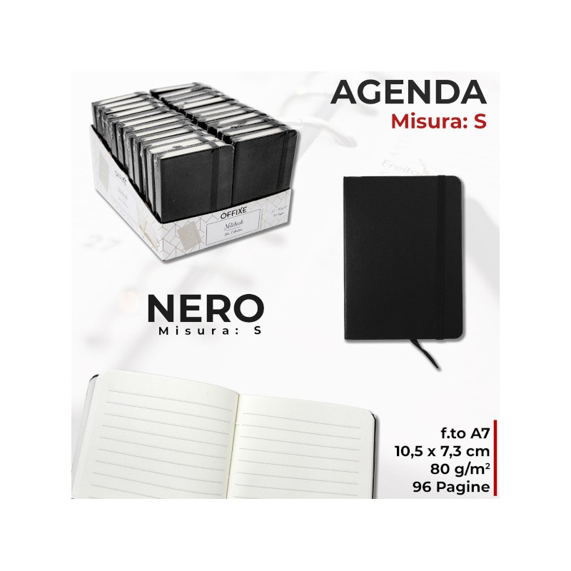 AGENDA A RIGHE A7 NERO 7.4X10.5 CM