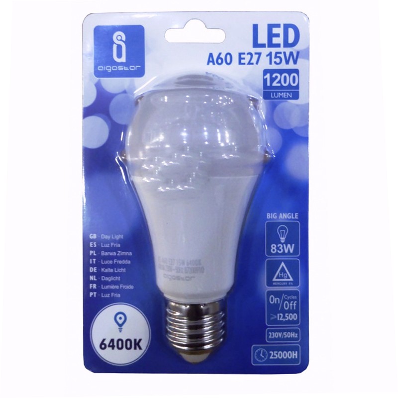 LAMPADINA LED SFERA A60 E27 15W LUCE FREDDA