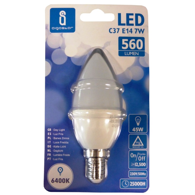 LAMPADINA LED A5 C37 E14 7W 6400K