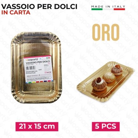 VASSOIO PER DOLCI ORO 21X15CM 5PZ