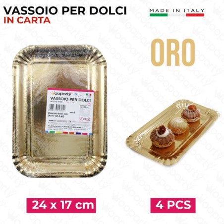 VASSOIO PER DOLCI ORO 24X17CM 4PZ