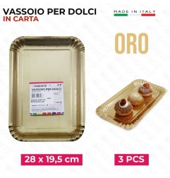 VASSOIO PER DOLCI ORO 28X19,5CM 3PZ