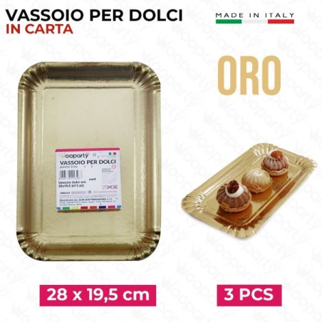 VASSOIO PER DOLCI ORO 28X19,5CM 3PZ