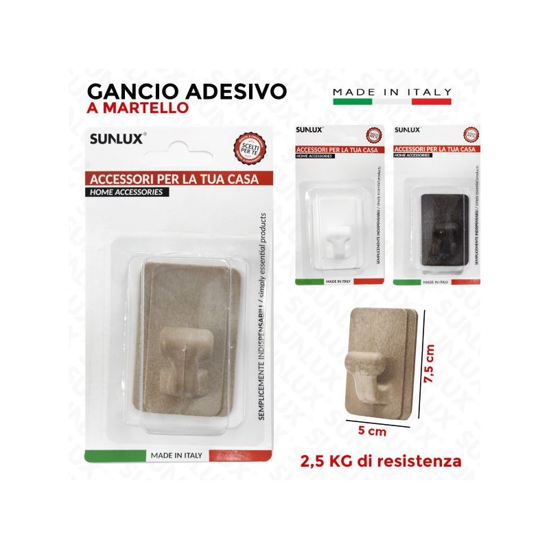 GANCIO ADESIVO CARIC0 MAX 2.5KG 3 COLORI 5X7,5CM