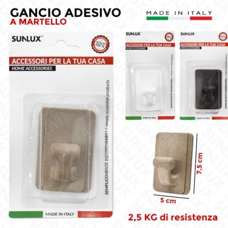 GANCIO ADESIVO CARIC0 MAX 2.5KG 3 COLORI 5X7,5CM