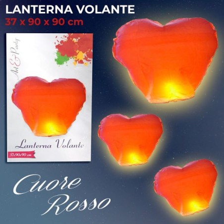 LANTERNA VOLANTE CUORE ROSSO 37X90X90CM