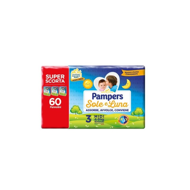 PAMPERS PANNOLINI SOLE&LUNA TG3 MIDI 60PZ
