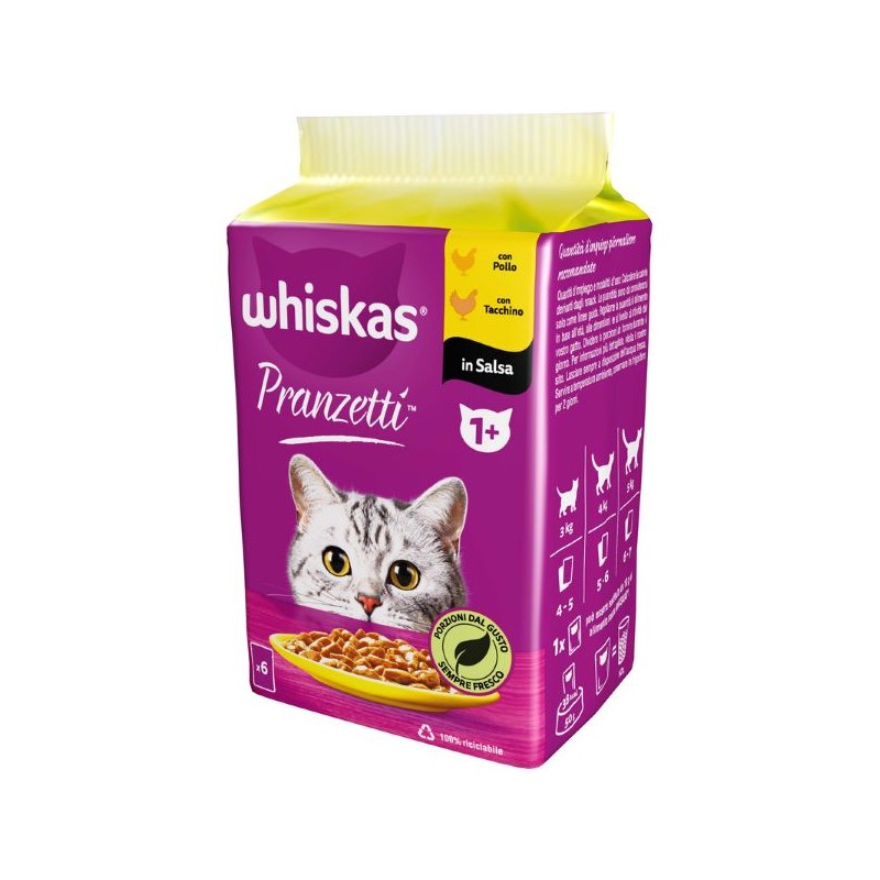 WHISKAS PRANZETTI 1+ CARNI BIANCHE BUSTA 6X50GR