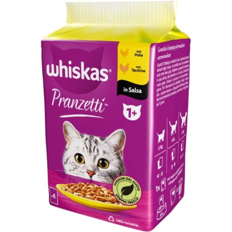 WHISKAS PRANZETTI 1+ CARNI BIANCHE BUSTA 6X50GR