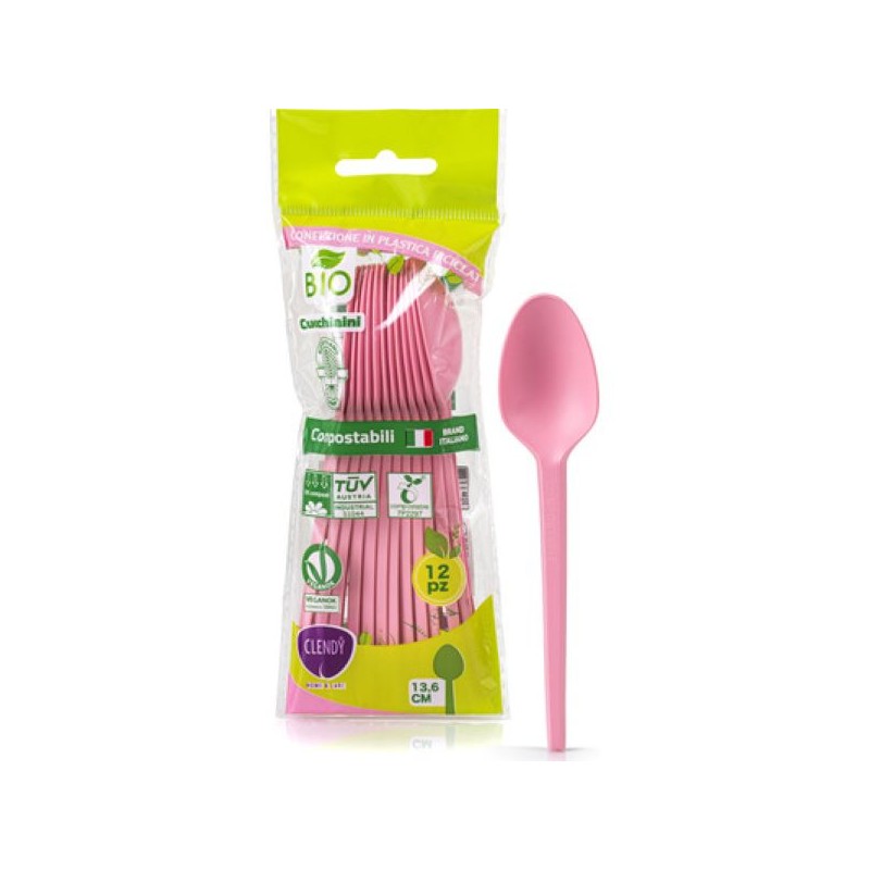 CLENDY BIO CUCCHIAINI COMPOSTABILI ROSA 12PZ