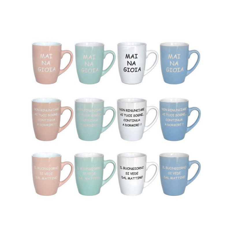 TAZZA MUG 350CC COLORI E FRASI ASS