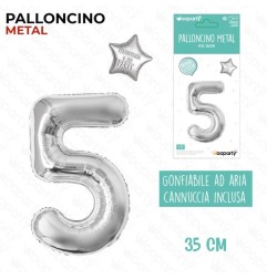 PALLONCINO ARGENTO METAL "5" 35CM