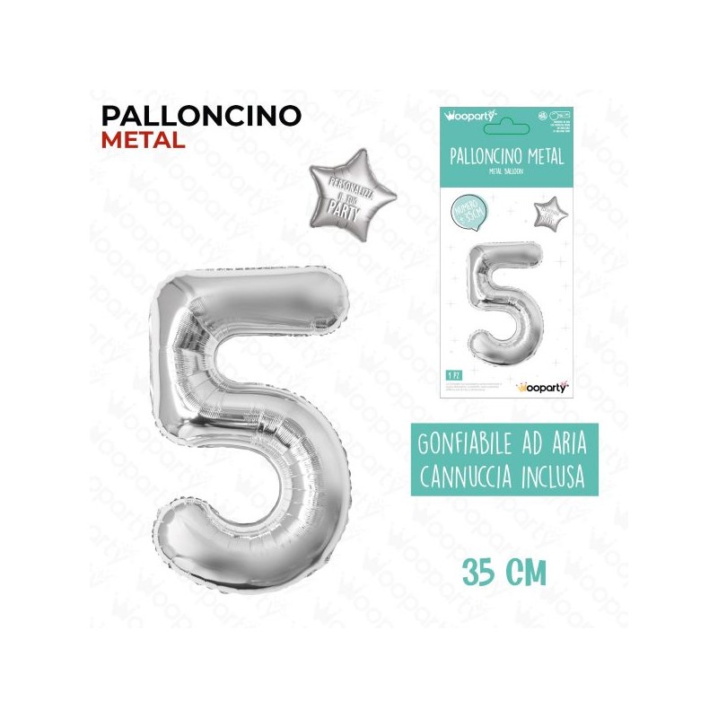 PALLONCINO ARGENTO METAL "5" 35CM