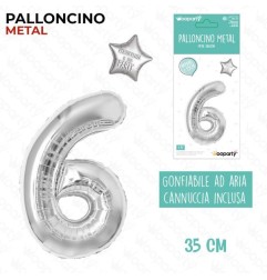 PALLONCINO ARGENTO METAL "6" 35CM