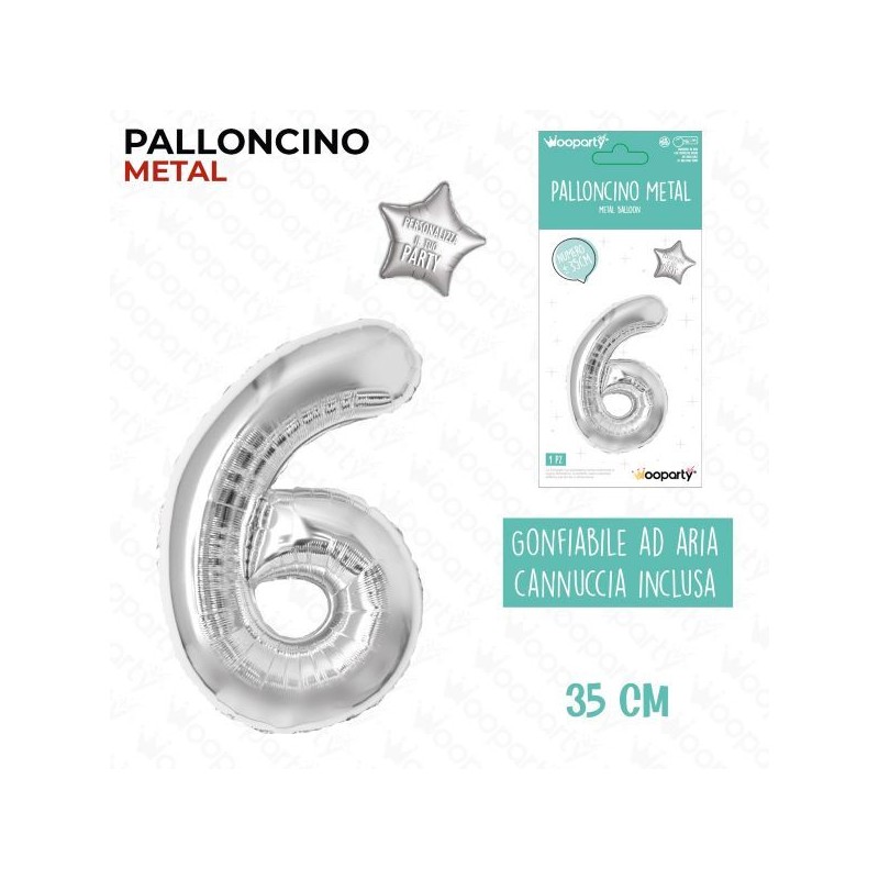 PALLONCINO ARGENTO METAL "6" 35CM