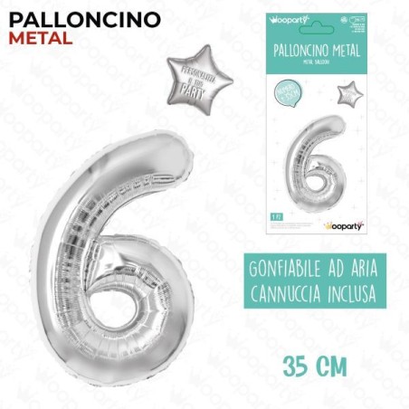 PALLONCINO ARGENTO METAL "6" 35CM