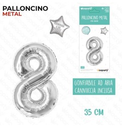 PALLONCINO ARGENTO METAL "8" 35CM