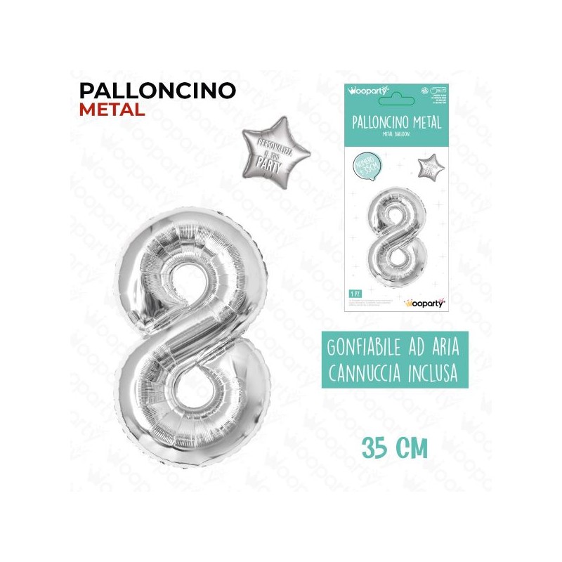 PALLONCINO ARGENTO METAL "8" 35CM