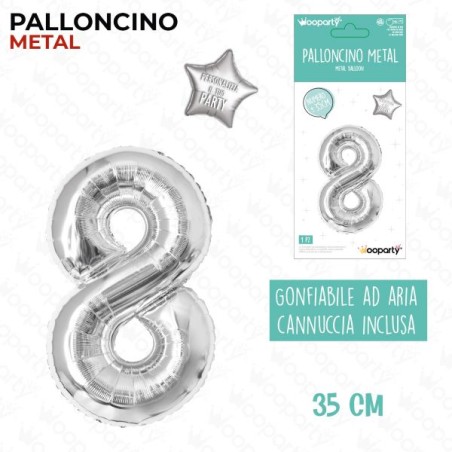PALLONCINO ARGENTO METAL "8" 35CM