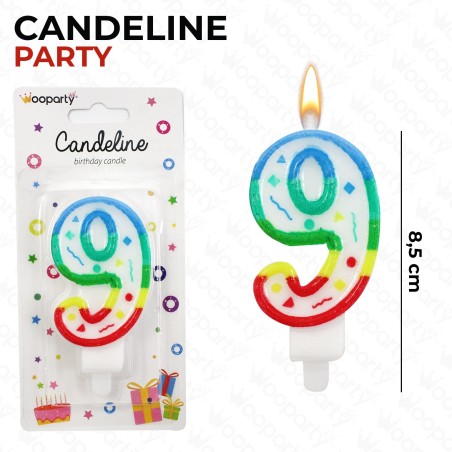 CANDELINE MULTICOLOR "9" 8,5CM