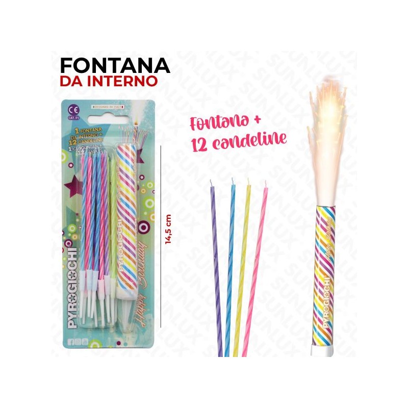 FONTANA DA INTERNO CON 12 CANDELINE COLORATE