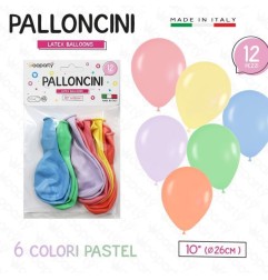 PALLONCINI 6 COLORI ASSORT. PASTEL 10" DIAM. 26CM