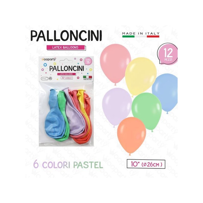 PALLONCINI 6 COLORI ASSORT. PASTEL 10" DIAM. 26CM