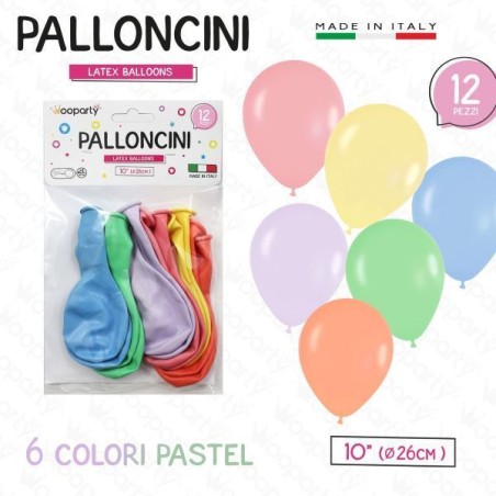 PALLONCINI 6 COLORI ASSORT. PASTEL 10" DIAM. 26CM