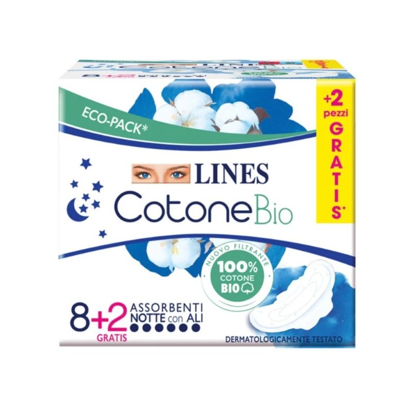 LINES COTONE COTONE BIO NOTTE CON ALI 8+2PZ