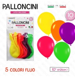 PALLONCINI FLUO 5COLORI ASS. 10" DIAM. 26CM