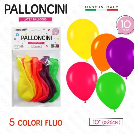 PALLONCINI FLUO 5COLORI ASS. 10" DIAM. 26CM