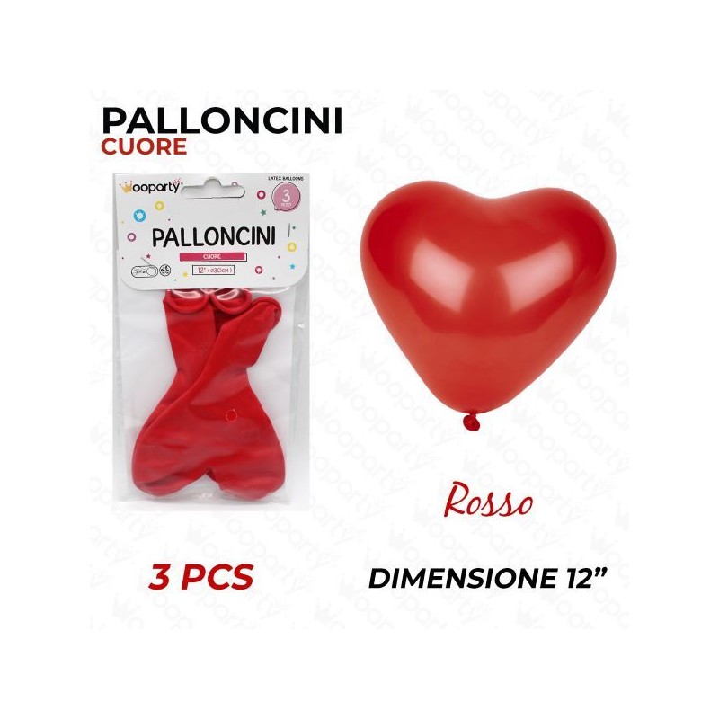 PALLONCINI CUORE ROSSO 12"  3PZ