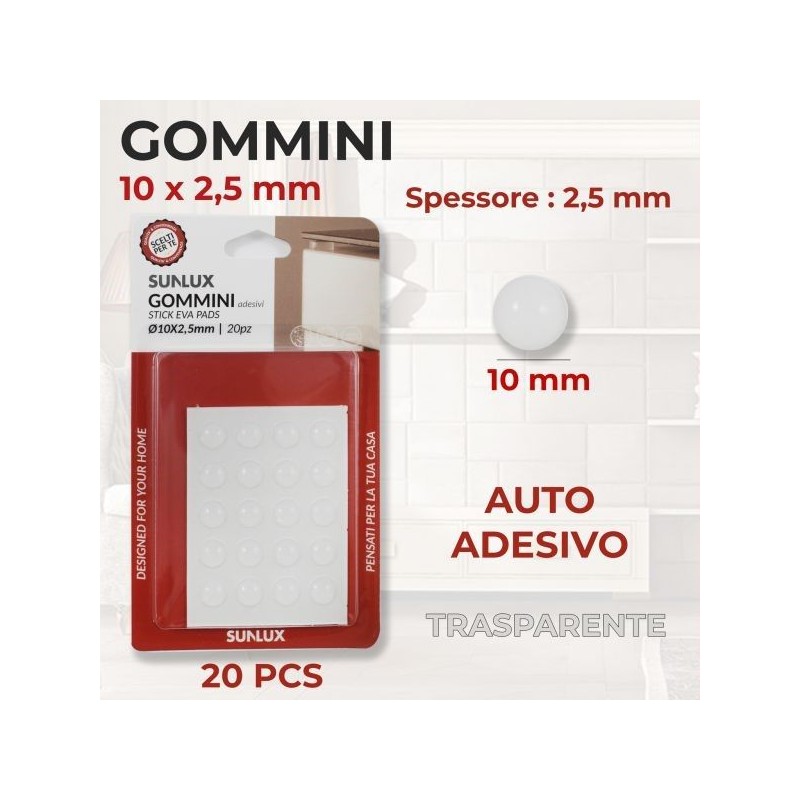 GOMMINI AUTO ADESIVI TRASPARENTI 10X2.5MM 20PZ