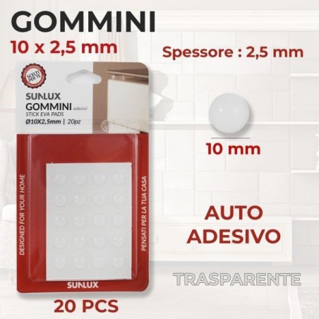 GOMMINI AUTO ADESIVI TRASPARENTI 10X2.5MM 20PZ