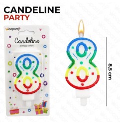 CANDELINE MULTICOLOR "8" 8.5CM