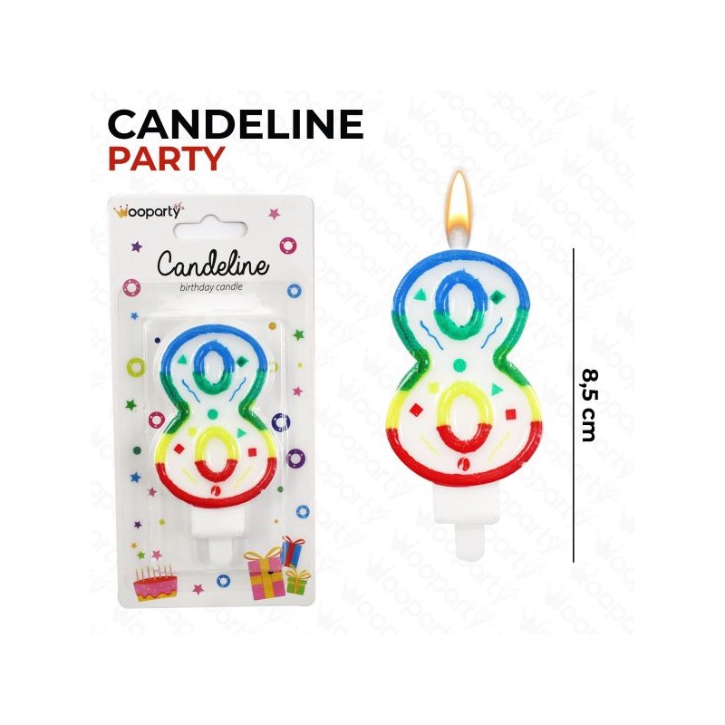 CANDELINE MULTICOLOR "8" 8.5CM