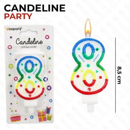 CANDELINE MULTICOLOR "8" 8.5CM