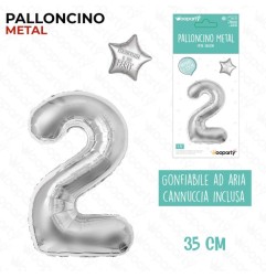 PALLONCINO ARGENTO METAL "2" 35CM