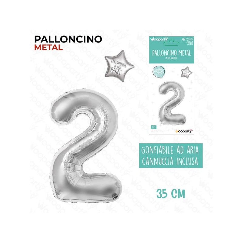 PALLONCINO ARGENTO METAL "2" 35CM
