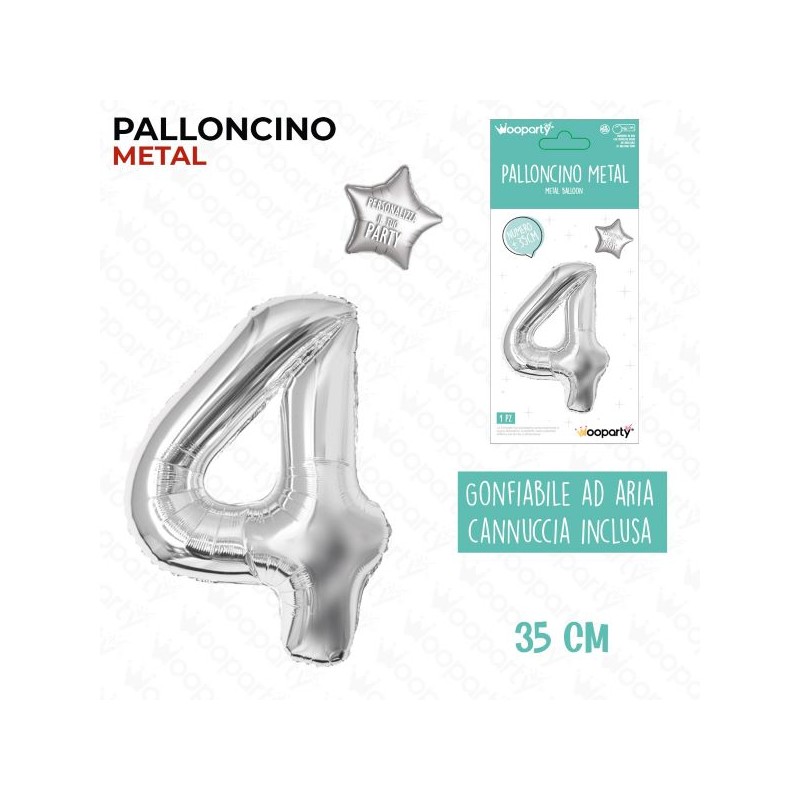 PALLONCINO ARGENTO METAL "4" 35CM