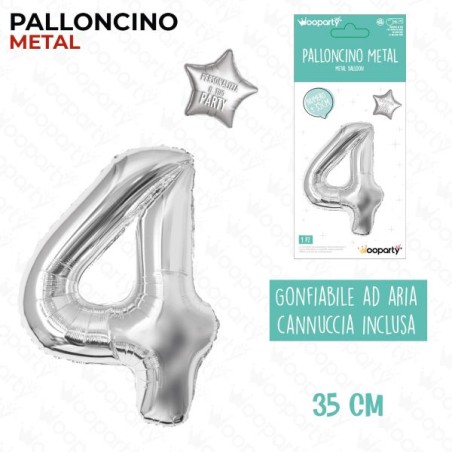 PALLONCINO ARGENTO METAL "4" 35CM