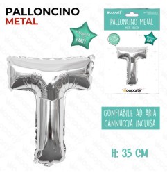PALLONCINO ARGENTO LETTERA T 35CM