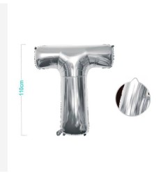 PALLONCINO MYLAR LETTERA T ARGENTO 110CM