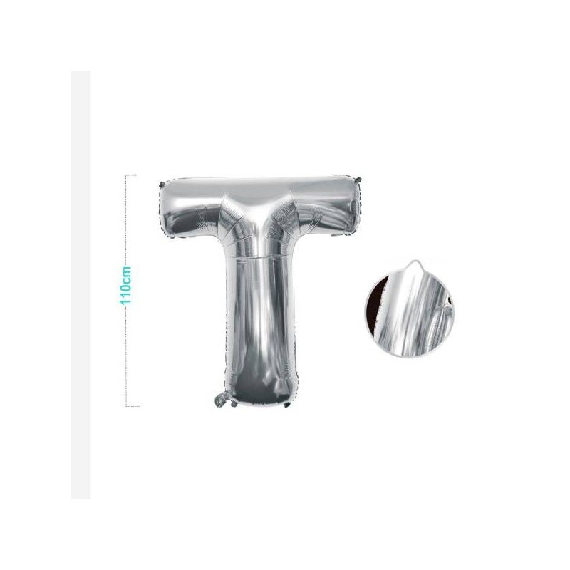 PALLONCINO MYLAR LETTERA T ARGENTO 110CM